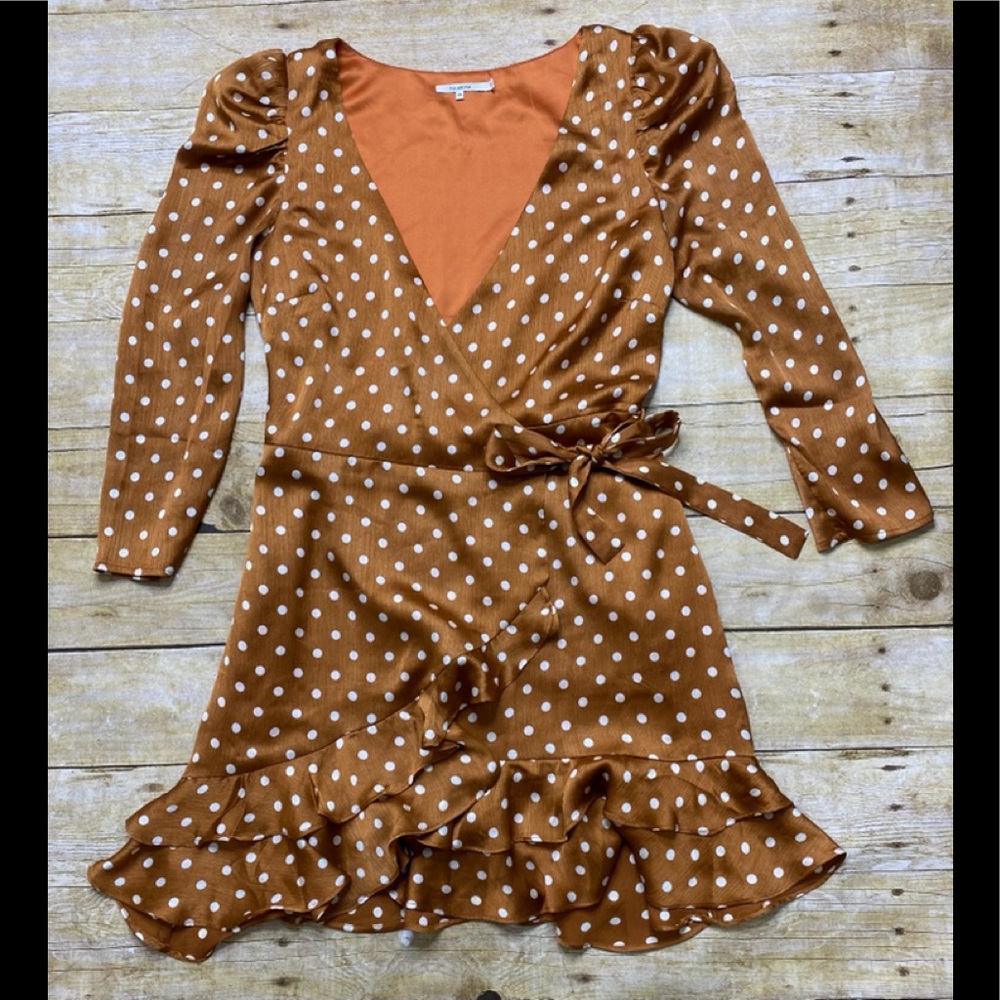 NWOT Tularosa polkadot wrap dress with sleeves